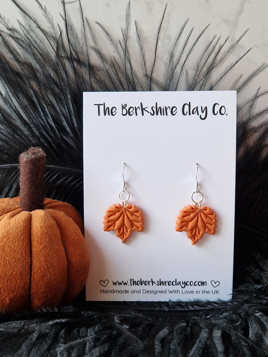 Orange Maple Leaf Dangle Earrings