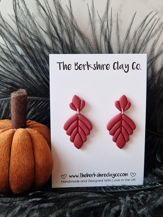 Cabernet Leaf Dangle Stud Earrings