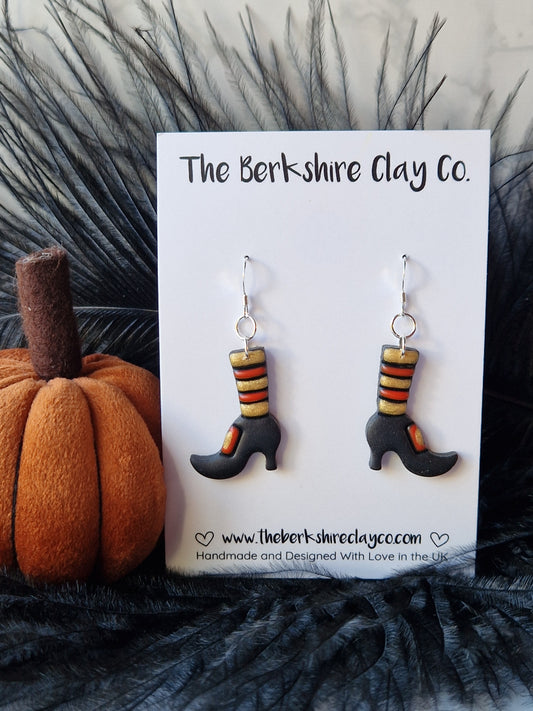 Black Witches Boot Dangle Earrings