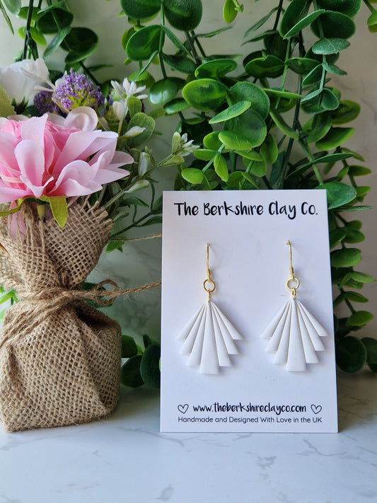 White Art Deco Dangle Earrings