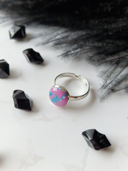 Blue, Pink and Silver Adjustable Ring
