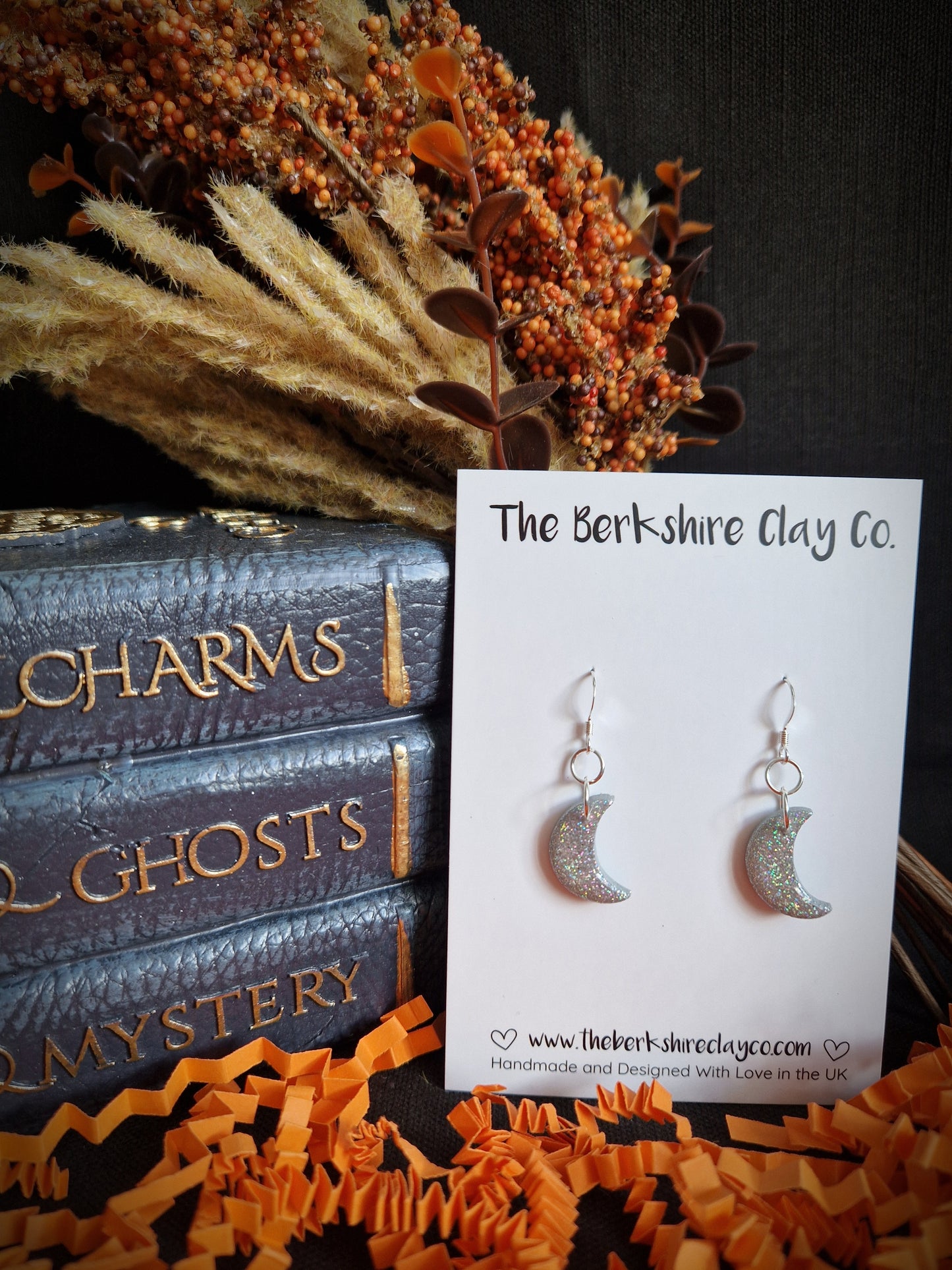 Small Glitter Moon Dangle Earrings
