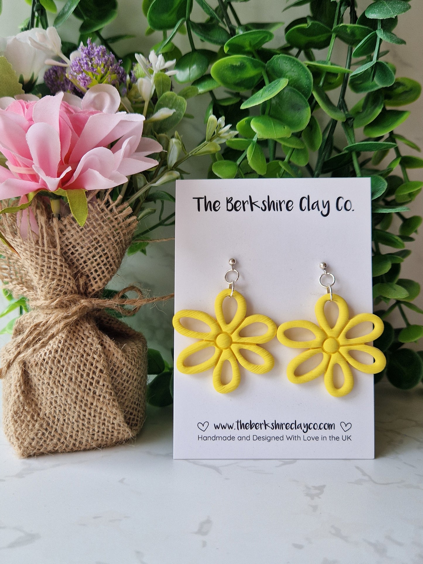 Yellow Cut Out Flower Stud Dangle Earrings