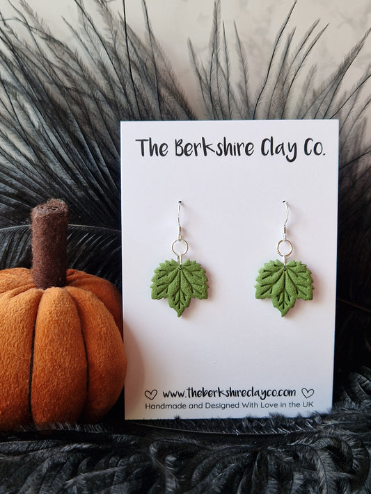 Green Maple Leaf Dangle Earrings