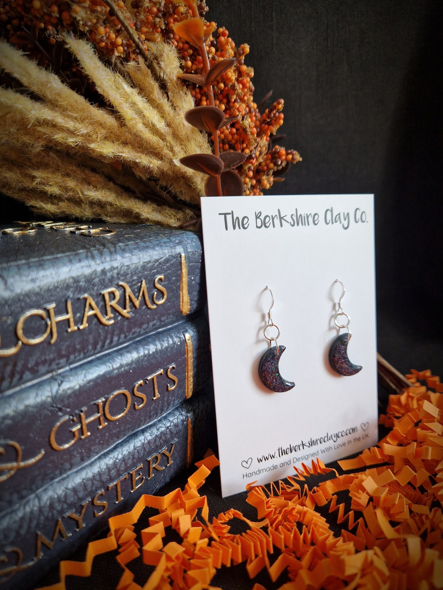 Small Glitter Moon Dangle Earrings
