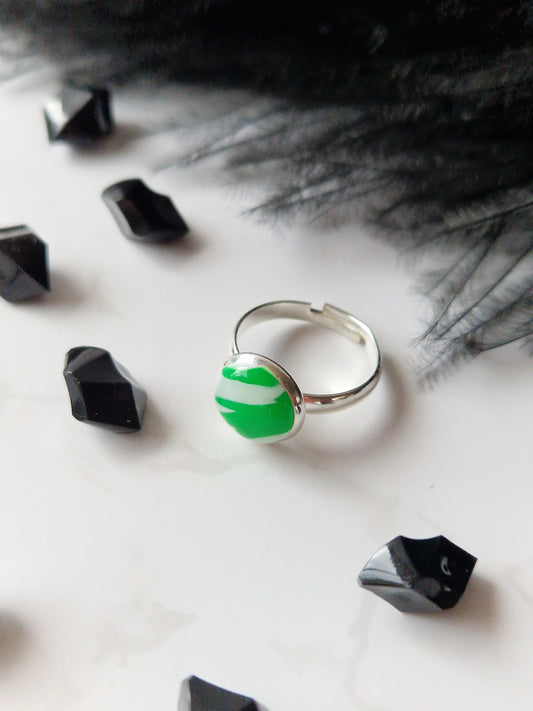 Green and White Adjustable Ring