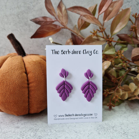Purple Leaf Dangle Stud Earrings