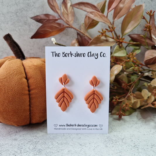 Orange Leaf Dangle Stud Earrings