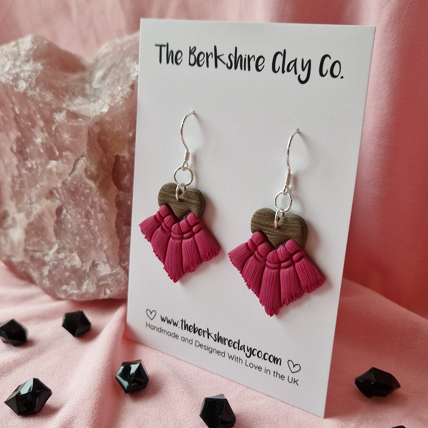 Pink & Brown Macrame Inspired Heart Dangle Earrings