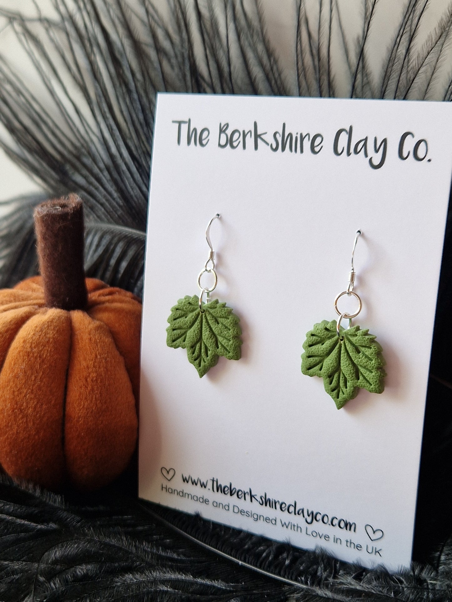 Green Maple Leaf Dangle Earrings