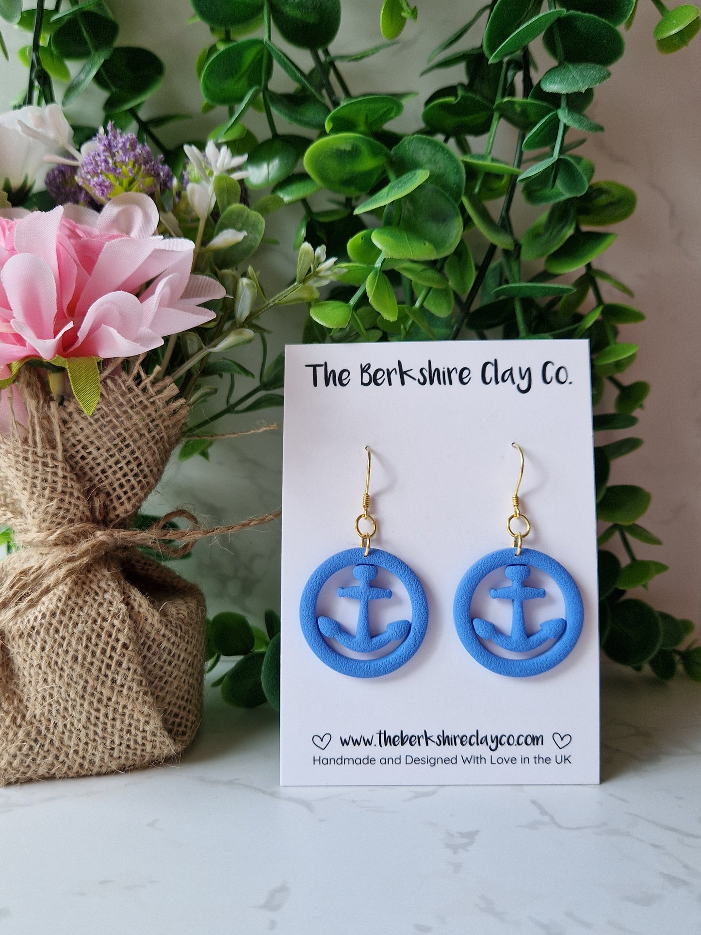 Blue Anchor Dangle Earrings