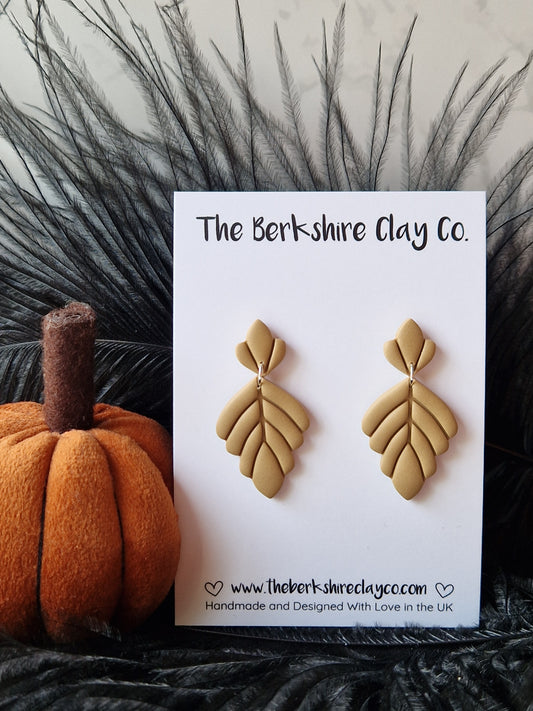 Light Brown Leaf Dangle Stud Earrings