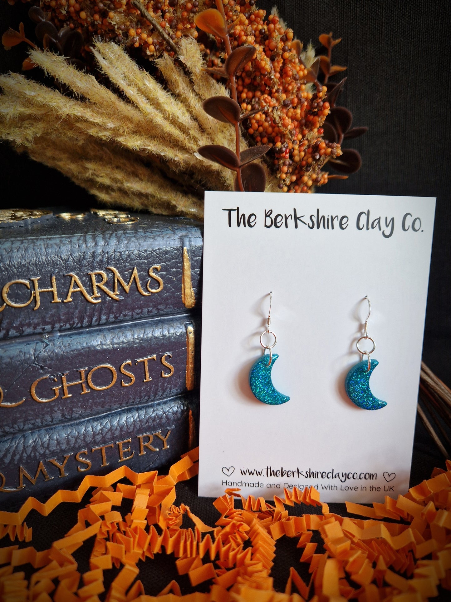 Small Glitter Moon Dangle Earrings