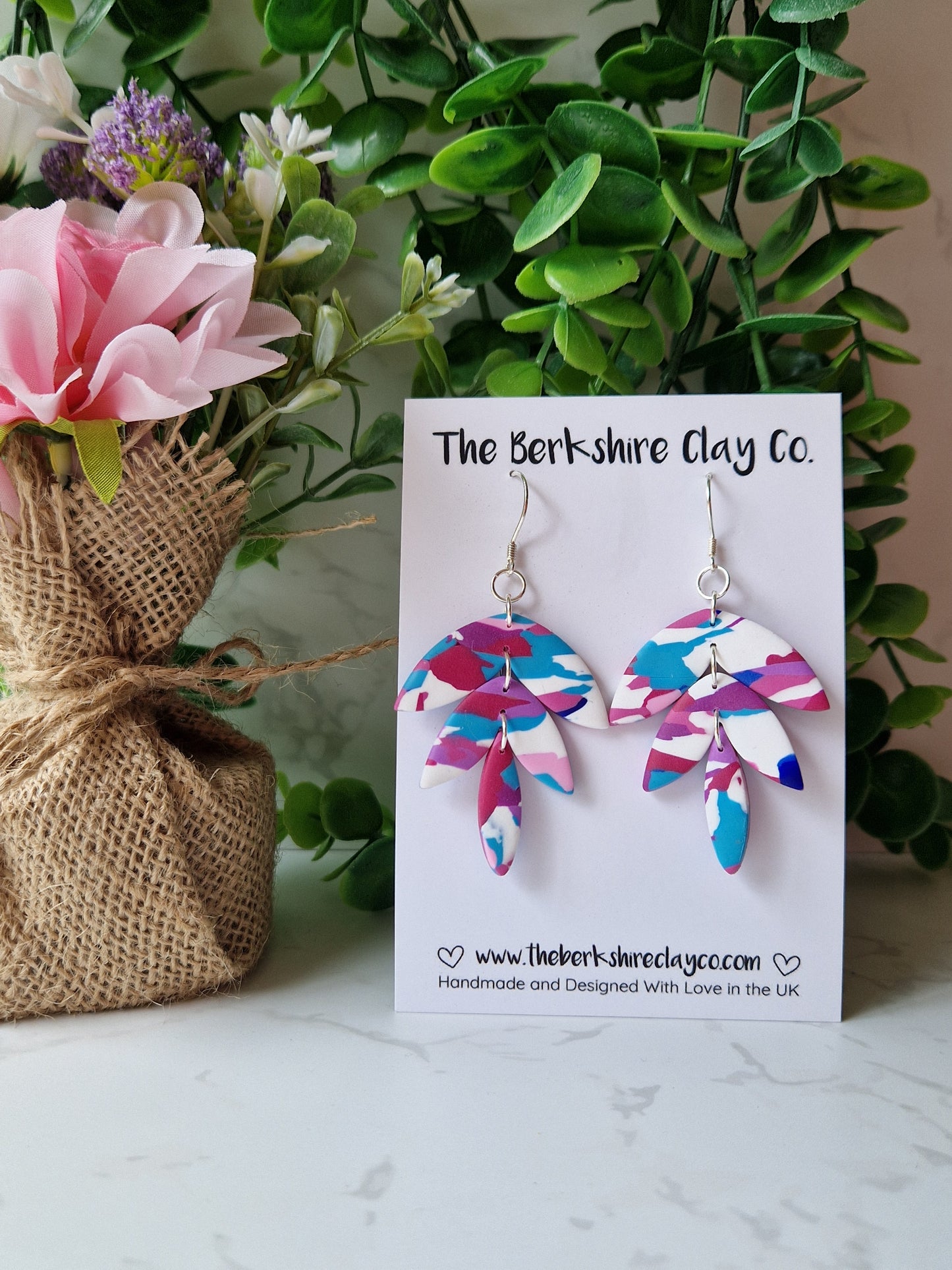 Multi Coloured Triple Leaf Dangle Earrings