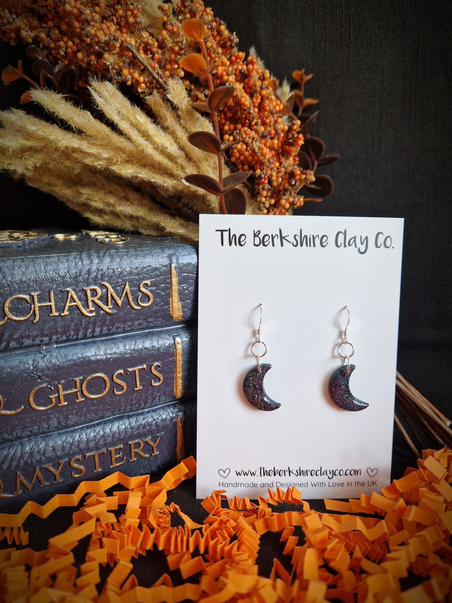 Small Glitter Moon Dangle Earrings