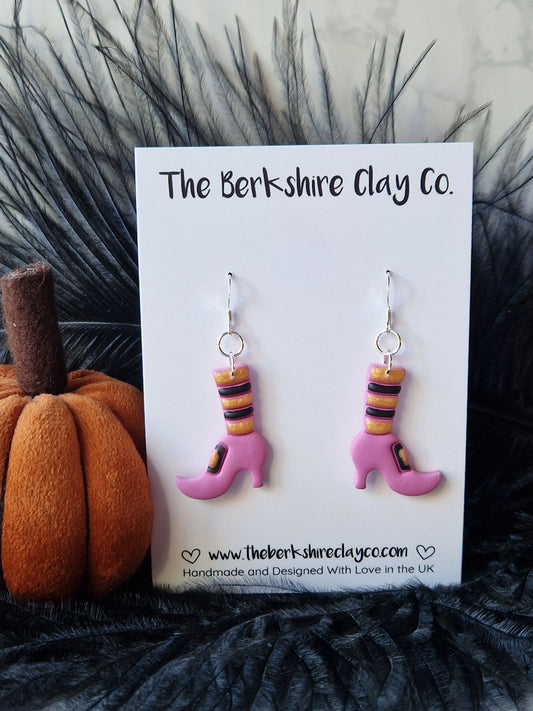 Pink Witches Boot Dangle Earrings