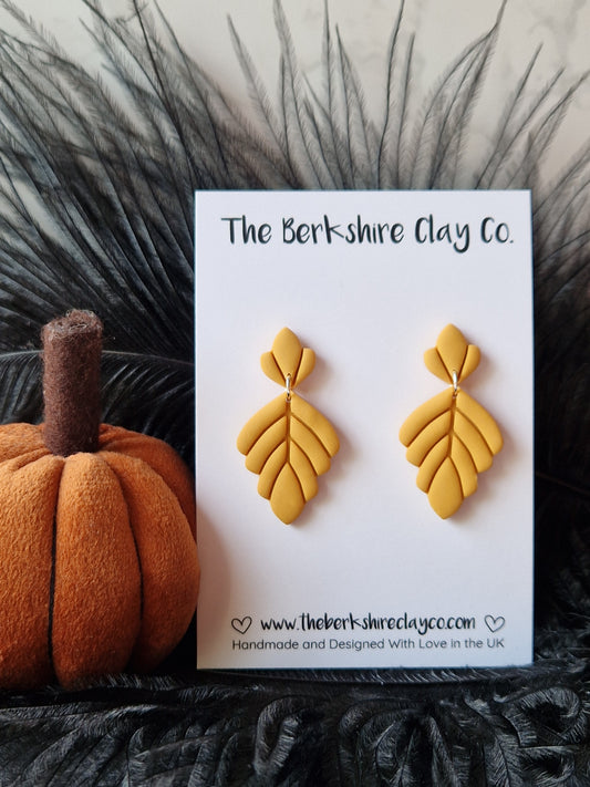 Yellow Leaf Dangle Stud Earrings