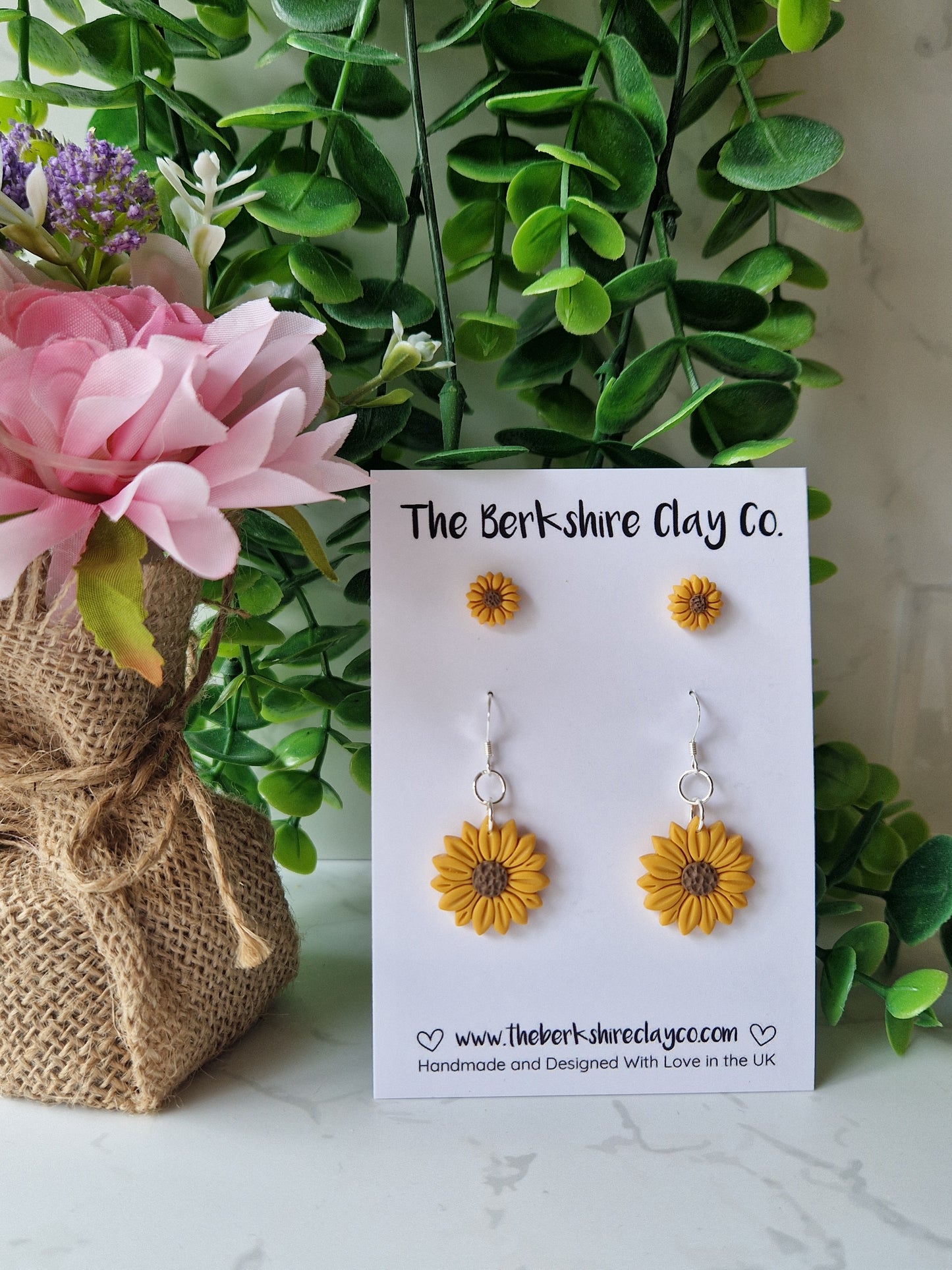 Small Sunflower Dangle Earrings & Stud Set